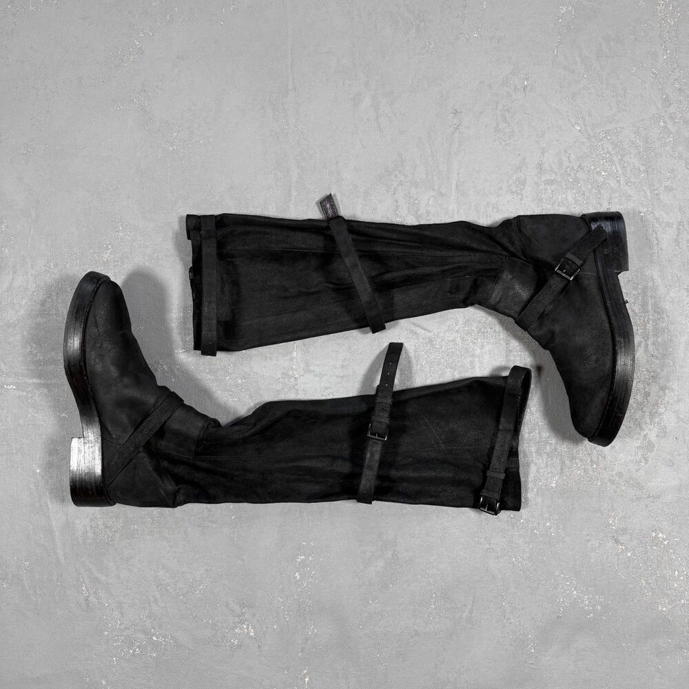 Ann Demeulemeester SS 2005 Runway Black Suede Leather Open Front Boots EU 39
